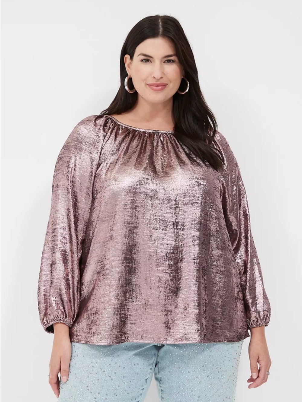 Lane Bryant Metallic Mauve Peasant Blouse